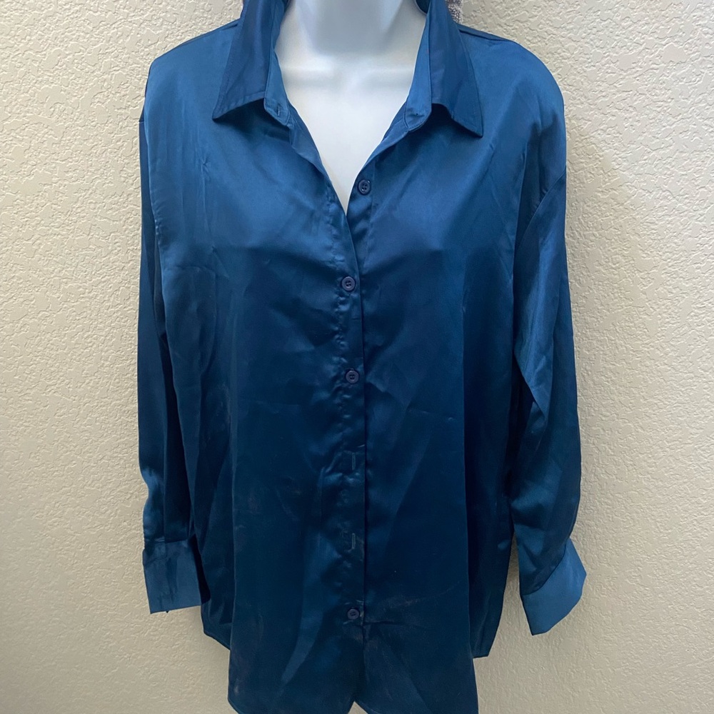 Pretty Garden Colbalt Blue Sateen Loungewear Set Size S New